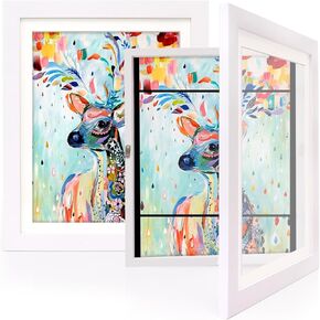 2 Pack Artwork Frames, Wood Kids Artwork Frames Changeable Display 8.5x11 Frame with Mat and 10x12.5 Without Mat, Kids Artwork Holds 150 Pieces for Children Drawings, 3D Art, Crafts, White