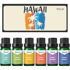 Fragrance Oil, ESSLUX Hawaii Scented Oils Set, Essential Candle Scents for Candle Making, Soap Making, Diffuser Oil Fresh Scents, Ocean Breeze, Beach Coconut, Chill Surf and More, 6x10ml