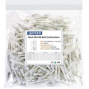 200 Pcs Blue Heat Shrink Butt Connectors, 16-14 AWG Waterproof Electrical Crimp Terminal Splice Wire Connectors for Marine, Automotive, Cable, Wiring