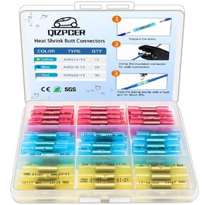 200 Pcs Blue Heat Shrink Butt Connectors, 16-14 AWG Waterproof Electrical Crimp Terminal Splice Wire Connectors for Marine, Automotive, Cable, Wiring