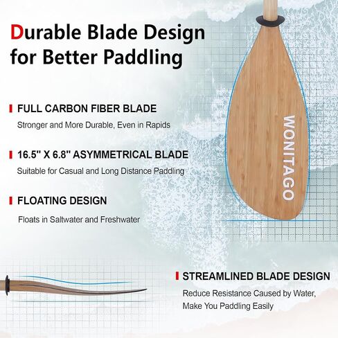 Full Carbon Fiber Kayak Paddle with Large Paddle Blade, 2-Piece, Floating Adjustable Kayak Paddles with Paddle Bag, 215-225 cm/85-89 Inches in Saudi Arabia