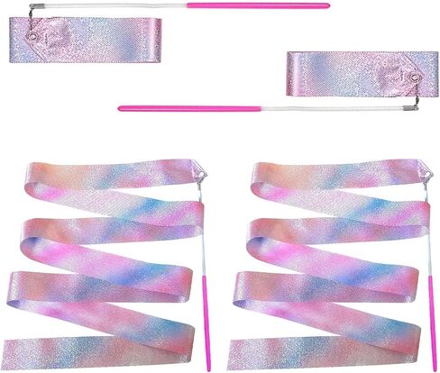 أشرطة الرقص المتلألئة، قطعتان من عصا الرقص الشريطية مقاس 78.7 بوصة للأطفال، أشرطة الرقص والجمباز الإيقاعي للفتيات، وتدريبات الرقص وأعياد الميلاد in Kuwait