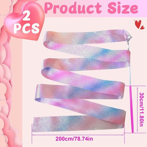 أشرطة الرقص المتلألئة، قطعتان من عصا الرقص الشريطية مقاس 78.7 بوصة للأطفال، أشرطة الرقص والجمباز الإيقاعي للفتيات، وتدريبات الرقص وأعياد الميلاد in Kuwait