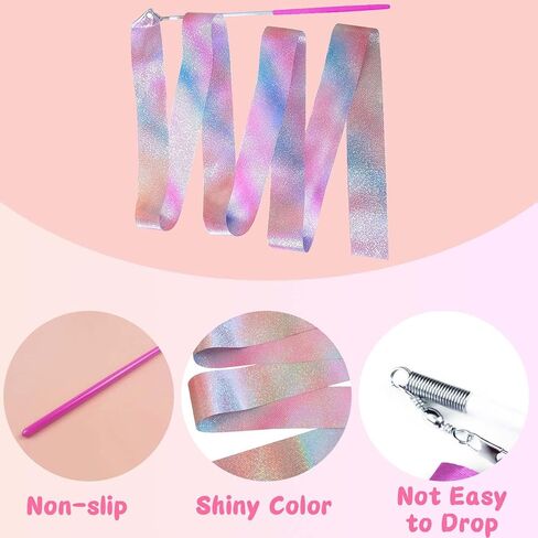 أشرطة الرقص المتلألئة، قطعتان من عصا الرقص الشريطية مقاس 78.7 بوصة للأطفال، أشرطة الرقص والجمباز الإيقاعي للفتيات، وتدريبات الرقص وأعياد الميلاد in Kuwait