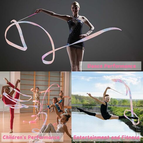 أشرطة الرقص المتلألئة، قطعتان من عصا الرقص الشريطية مقاس 78.7 بوصة للأطفال، أشرطة الرقص والجمباز الإيقاعي للفتيات، وتدريبات الرقص وأعياد الميلاد in Kuwait