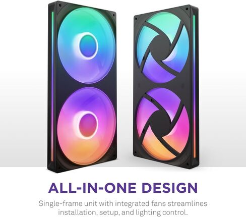NZXT F240 RGB Core - 240mm Single-Frame Fan Unit with 2 x 120mm RGB Fans - Speed & Lighting Control - High Static Pressure & Airflow - Fluid Dynamic Bearings - 8 aRGB LEDs Per Fan - Black in Saudi Arabia