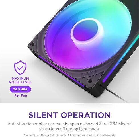 NZXT F240 RGB Core - 240mm Single-Frame Fan Unit with 2 x 120mm RGB Fans - Speed & Lighting Control - High Static Pressure & Airflow - Fluid Dynamic Bearings - 8 aRGB LEDs Per Fan - Black in Saudi Arabia