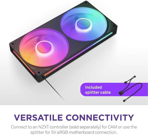 NZXT F280 RGB Core - وحدة مروحة أحادية الإطار مقاس 280 مم مع مراوح RGB مقاس 2 × 140 مم - التحكم في السرعة والإضاءة - ضغط ثابت عالي وتدفق هواء - محامل ديناميكية سائلة - 8 مصابيح LED aRGB لكل مروحة - أسود in Kuwait