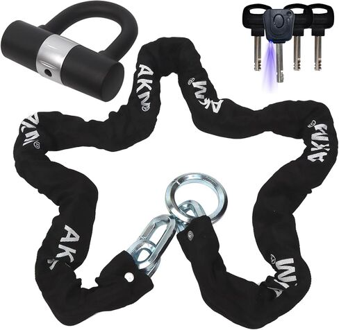 AKM Anti-Theft Bike Chain Lock 3foot/90cm Long Heavy Duty Chain Lock Durable 10mm Thick Chains with 4 Keys Security 16mm U Lock Disc Lock for Bicycle,Scooter,Moped,Motorcycle,Gates in Saudi Arabia