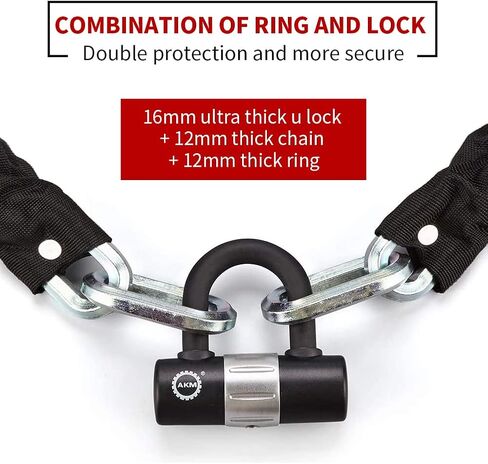 AKM Anti-Theft Bike Chain Lock 3foot/90cm Long Heavy Duty Chain Lock Durable 10mm Thick Chains with 4 Keys Security 16mm U Lock Disc Lock for Bicycle,Scooter,Moped,Motorcycle,Gates in Saudi Arabia