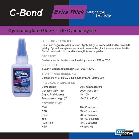 CECCORP Super Glue - C-Bond Extra Thick, 1.05 oz (30 g), Very High Viscosity Cyanoacrylate Adhesive, Clear CA Glue for All Purposes in Saudi Arabia