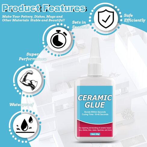 Ceramic Glue, Ceramic Glue Repair, Ceramic Glue for Pottery, 30g Waterproof Clear High Temperature Resistant and No Smell Adhesive for Porcelain Pottery Glass Plastic Dishes, Tiles, Crafts,and More in Saudi Arabia