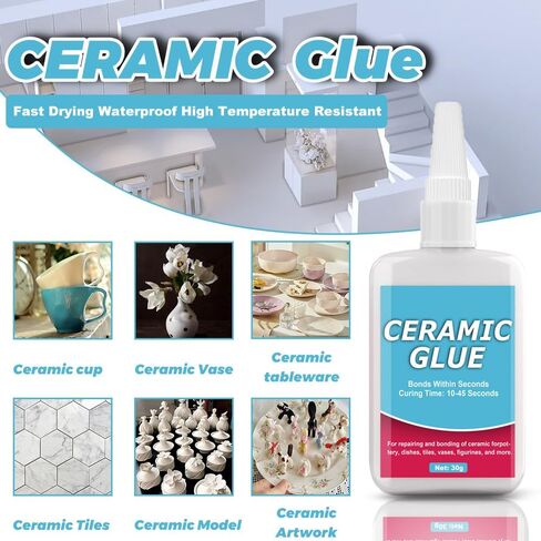 Ceramic Glue, Ceramic Glue Repair, Ceramic Glue for Pottery, 30g Waterproof Clear High Temperature Resistant and No Smell Adhesive for Porcelain Pottery Glass Plastic Dishes, Tiles, Crafts,and More in Saudi Arabia