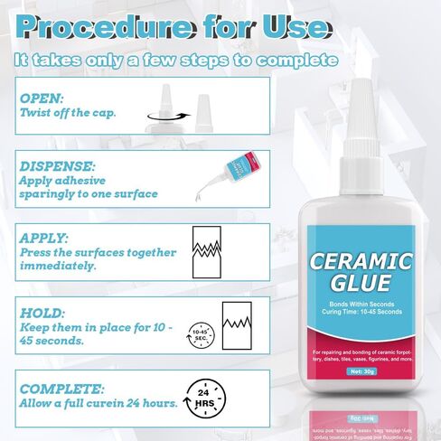 Ceramic Glue, Ceramic Glue Repair, Ceramic Glue for Pottery, 30g Waterproof Clear High Temperature Resistant and No Smell Adhesive for Porcelain Pottery Glass Plastic Dishes, Tiles, Crafts,and More in Saudi Arabia