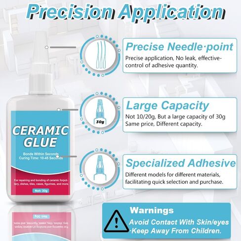 Ceramic Glue, Ceramic Glue Repair, Ceramic Glue for Pottery, 30g Waterproof Clear High Temperature Resistant and No Smell Adhesive for Porcelain Pottery Glass Plastic Dishes, Tiles, Crafts,and More in Saudi Arabia