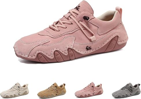 Women's Waterproof Suede Casual Walking Shoes for Hiking Camping & Driving All Season Fashion Retro Elastic Lace Up Hand Stitched Outdoor Sports Sneakers in Saudi Arabia