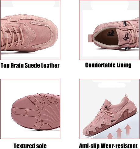 Women's Waterproof Suede Casual Walking Shoes for Hiking Camping & Driving All Season Fashion Retro Elastic Lace Up Hand Stitched Outdoor Sports Sneakers in Saudi Arabia