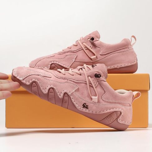 Women's Waterproof Suede Casual Walking Shoes for Hiking Camping & Driving All Season Fashion Retro Elastic Lace Up Hand Stitched Outdoor Sports Sneakers in Saudi Arabia