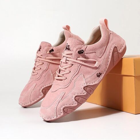 Women's Waterproof Suede Casual Walking Shoes for Hiking Camping & Driving All Season Fashion Retro Elastic Lace Up Hand Stitched Outdoor Sports Sneakers in Saudi Arabia