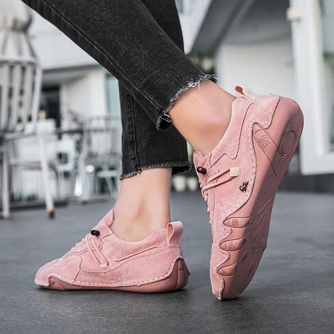 Women's Waterproof Suede Casual Walking Shoes for Hiking Camping & Driving All Season Fashion Retro Elastic Lace Up Hand Stitched Outdoor Sports Sneakers in Saudi Arabia