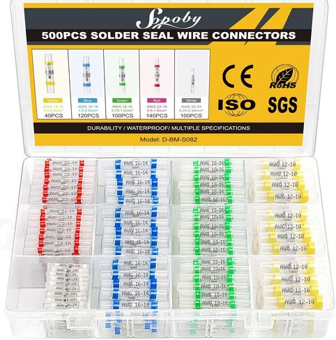 Sopoby 500PCS Solder Seal Wire Connectors, Self Soldering Heat Shrink Butt Connector Solder Sleeve Waterproof Insulated Electrical Butt Splice Wire Terminals for Marine Automotive Boat Truck in Kuwait