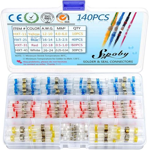 Sopoby 500PCS Solder Seal Wire Connectors, Self Soldering Heat Shrink Butt Connector Solder Sleeve Waterproof Insulated Electrical Butt Splice Wire Terminals for Marine Automotive Boat Truck in Kuwait