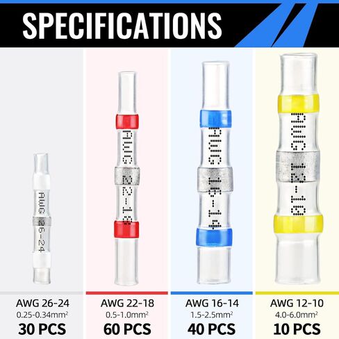 Sopoby 500PCS Solder Seal Wire Connectors, Self Soldering Heat Shrink Butt Connector Solder Sleeve Waterproof Insulated Electrical Butt Splice Wire Terminals for Marine Automotive Boat Truck in Kuwait