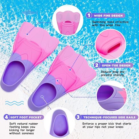 Kids Swim Fins,Short Youth Swim Flippers for Kids Swimming Training Fins for Lap Swimming Pool Snorkeling for Children Girls Boys Beginner in Saudi Arabia