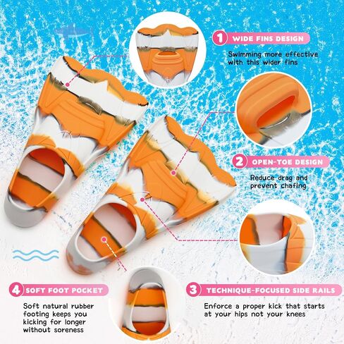 Kids Swim Fins,Short Youth Swim Flippers for Kids Swimming Training Fins for Lap Swimming Pool Snorkeling for Children Girls Boys Beginner in Saudi Arabia