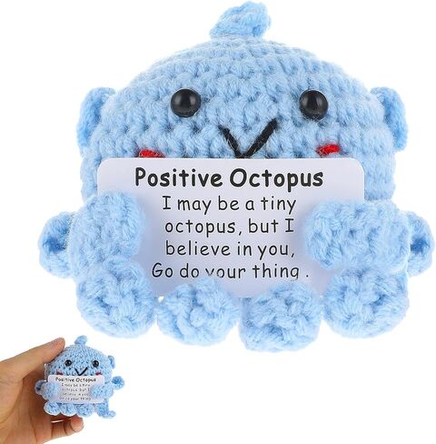Positive Octopus, 3 Inch Mini Funny Positive Octopus Crochet Cute Wool Funny Knitted Positive Octopus Doll Gifts for New Year Birthday Gifts Friends Party Decoration Encouragement(Blue) in Saudi Arabia