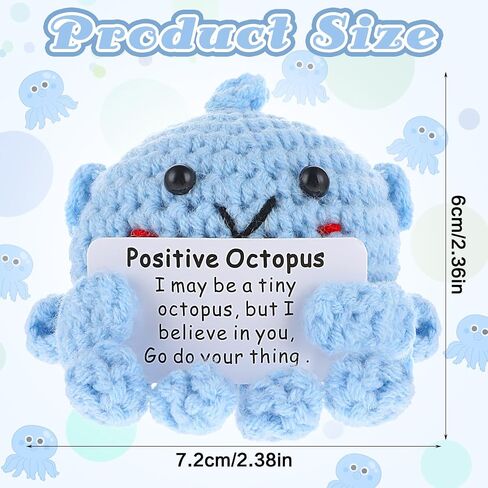 Positive Octopus, 3 Inch Mini Funny Positive Octopus Crochet Cute Wool Funny Knitted Positive Octopus Doll Gifts for New Year Birthday Gifts Friends Party Decoration Encouragement(Blue) in Saudi Arabia
