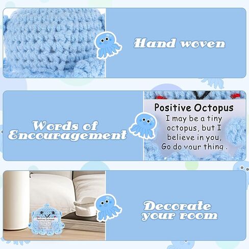 Positive Octopus, 3 Inch Mini Funny Positive Octopus Crochet Cute Wool Funny Knitted Positive Octopus Doll Gifts for New Year Birthday Gifts Friends Party Decoration Encouragement(Blue) in Saudi Arabia