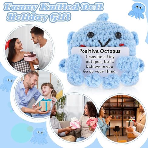 Positive Octopus, 3 Inch Mini Funny Positive Octopus Crochet Cute Wool Funny Knitted Positive Octopus Doll Gifts for New Year Birthday Gifts Friends Party Decoration Encouragement(Blue) in Saudi Arabia