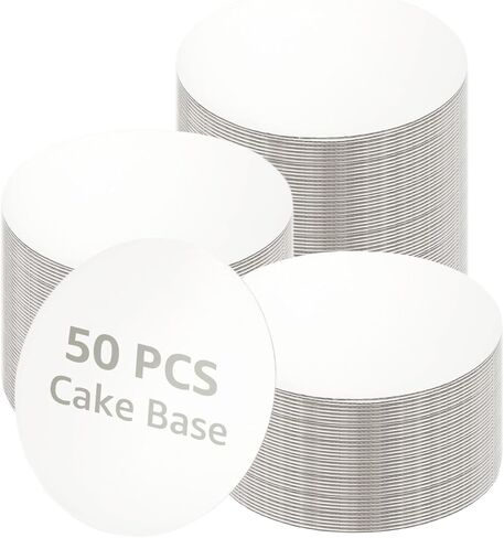 50 قطعة من ألواح الكيك، مقاس 8 بوصة، دائرية من الورق المقوى، دوائر الكيك البيضاء، قاعدة الكيك من درجة الطعام، أطباق الكيك للاستعمال مرة واحدة لعرض الكعك والخبز والحلويات والكعك بنفسك in Kuwait