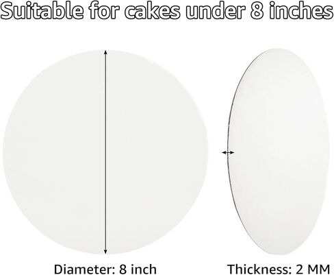 50 قطعة من ألواح الكيك، مقاس 8 بوصة، دائرية من الورق المقوى، دوائر الكيك البيضاء، قاعدة الكيك من درجة الطعام، أطباق الكيك للاستعمال مرة واحدة لعرض الكعك والخبز والحلويات والكعك بنفسك in Kuwait
