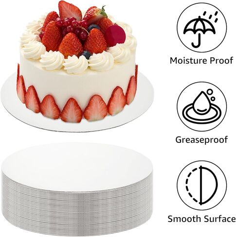 50 قطعة من ألواح الكيك، مقاس 8 بوصة، دائرية من الورق المقوى، دوائر الكيك البيضاء، قاعدة الكيك من درجة الطعام، أطباق الكيك للاستعمال مرة واحدة لعرض الكعك والخبز والحلويات والكعك بنفسك in Kuwait