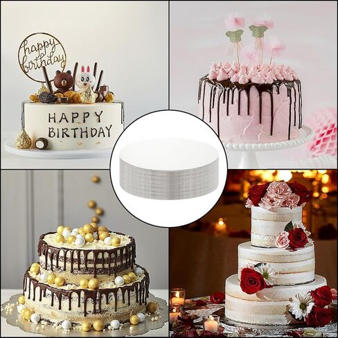 50 قطعة من ألواح الكيك، مقاس 8 بوصة، دائرية من الورق المقوى، دوائر الكيك البيضاء، قاعدة الكيك من درجة الطعام، أطباق الكيك للاستعمال مرة واحدة لعرض الكعك والخبز والحلويات والكعك بنفسك in Kuwait