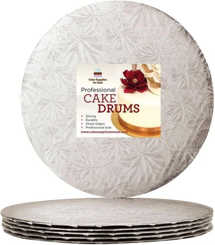 براميل لوح الكيك القوية والمستديرة باللون الفضي مقاس 14 بوصة لعرض الكعك، بسمك 1/4 بوصة، (12 قطعة) in Kuwait