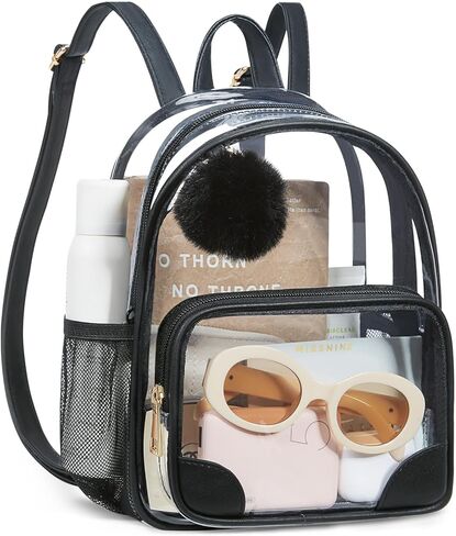 Missnine Small Clear Backpack for Stadium Events Anti-theft Mini Clear Bag for Sport Event Concert with Cute Pom-pom Ball in Saudi Arabia