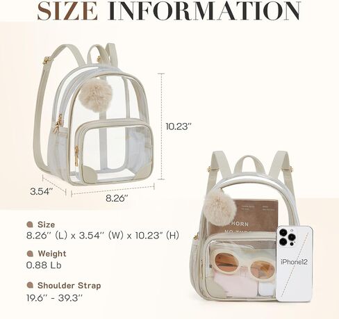 Missnine Small Clear Backpack for Stadium Events Anti-theft Mini Clear Bag for Sport Event Concert with Cute Pom-pom Ball in Saudi Arabia