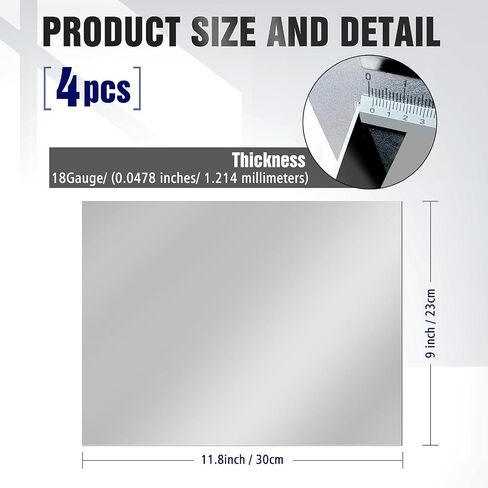 4 Pcs 18 Gauge 9 x 11.8 Inch (23 x 30cm) Steel Metal Sheets Cold Rolled Mild Carbon Steel Plates Square Weldable Panels for Industrial Projects DIY Use in Saudi Arabia