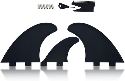 Surfboard Fin Set, 3 Fins (2 side big+1small center fin Style), Stronger Nylon Construction with Screws, Wax Comb and Key in Saudi Arabia