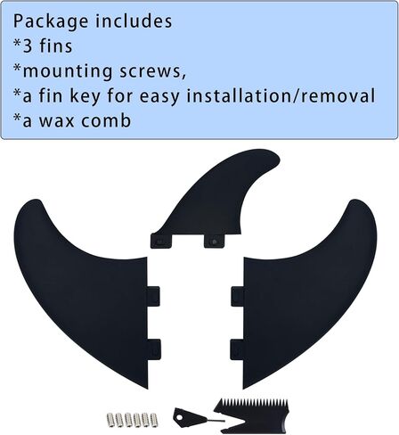 Surfboard Fin Set, 3 Fins (2 side big+1small center fin Style), Stronger Nylon Construction with Screws, Wax Comb and Key in Saudi Arabia