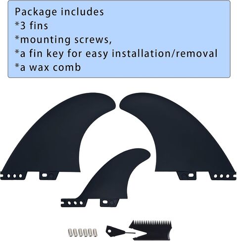 Surfboard Fin Set, 3 Fins (2 side big+1small center fin Style), Stronger Nylon Construction with Screws, Wax Comb and Key in Saudi Arabia
