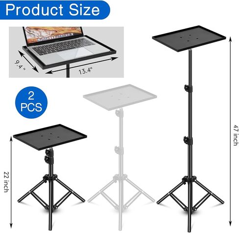 2 Sets Projector Stand Tripod from 22" to 47" Height Adjustable Laptop Tripod Stand with Tray Detachable Foldable Computer DJ Racks Holder Mount for Home Office Stage Studio Floor, Black in Saudi Arabia