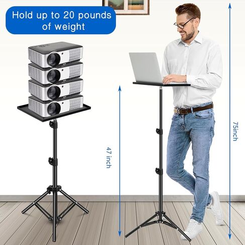 2 Sets Projector Stand Tripod from 22" to 47" Height Adjustable Laptop Tripod Stand with Tray Detachable Foldable Computer DJ Racks Holder Mount for Home Office Stage Studio Floor, Black in Saudi Arabia