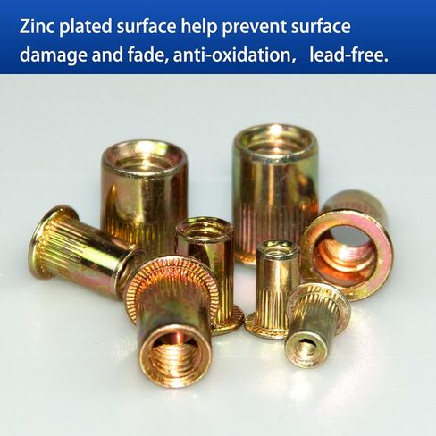 880 قطعة مجموعة صامولة برْشام SAE Rivnut #6-32#8-32#10-24 1/4"-20 5/16"-18 3/8"-16 1/2"-13 رأس مسطح مطلي بالزنك الأصفر تشكيلة صواميل البرشام مع العلبة in Kuwait