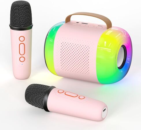 آلة كاريوكي صغيرة مع 2 ميكروفونات لاسلكية آلة كاريوكي صغيرة للأطفال هدايا عيد ميلاد مكبر صوت منزلي آلة كاريوكي مع بلوتوث للفتيات والأولاد 4، 5، 6، 7، 8 سنوات فما فوق، طفل صغير في سن المراهقة، وردي in Kuwait