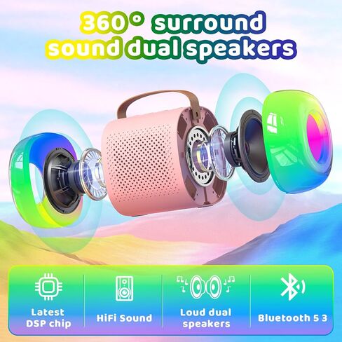 آلة كاريوكي صغيرة مع 2 ميكروفونات لاسلكية آلة كاريوكي صغيرة للأطفال هدايا عيد ميلاد مكبر صوت منزلي آلة كاريوكي مع بلوتوث للفتيات والأولاد 4، 5، 6، 7، 8 سنوات فما فوق، طفل صغير في سن المراهقة، وردي in Kuwait