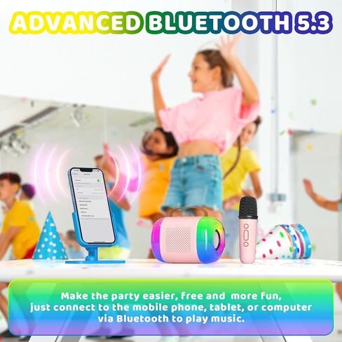 آلة كاريوكي صغيرة مع 2 ميكروفونات لاسلكية آلة كاريوكي صغيرة للأطفال هدايا عيد ميلاد مكبر صوت منزلي آلة كاريوكي مع بلوتوث للفتيات والأولاد 4، 5، 6، 7، 8 سنوات فما فوق، طفل صغير في سن المراهقة، وردي in Kuwait